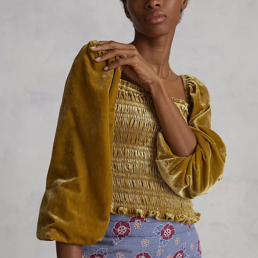 NWT Anthropologie Puff-Sleeved Velvet Blouse